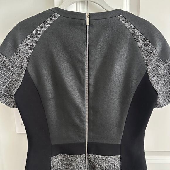 Karen Millen Wool Blend Herringbone Tweed Faux Leather Dress Size: US 8 UK 12 - Picture 7 of 10